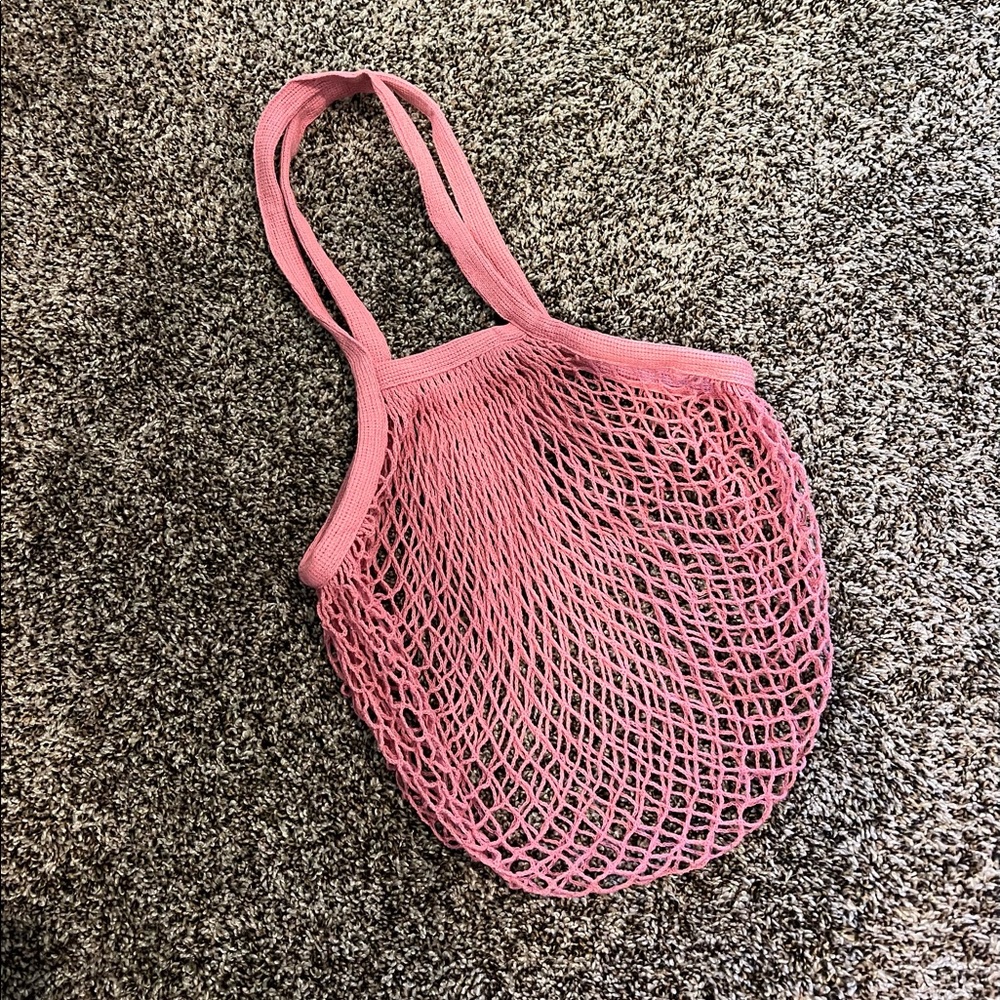 Fishnet Knit Purse/Bag/Tote Pink - Beach Grocery Farmer’s Market